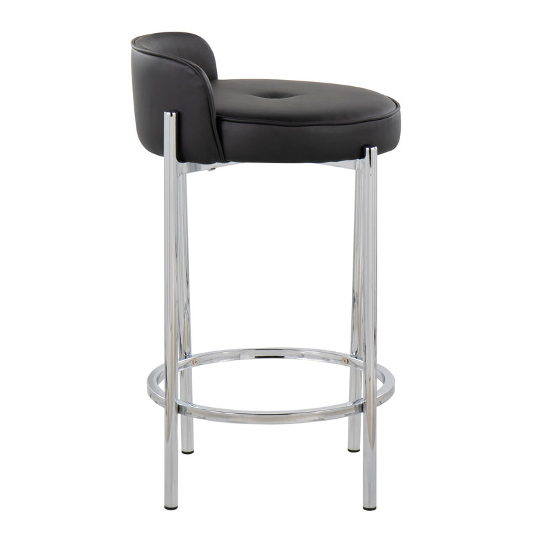 Set of two Chloe contemporary counter stools by Lumi Source with sleek design and wooden legs, ideal for modern kitchen or bar area.