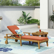 Noble House Jason chaise lounge with adjustable backrest, acacia wood outdoor furniture, featuring a sleek, modern design.