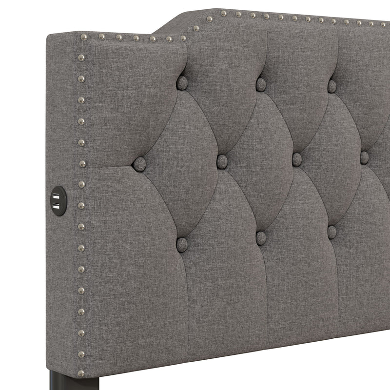 Upholstered Platform Bed With 2 Drawers And 2 Sets Of USB Ports On Each Side, Fabric - R&R Furniture Gallery (Fountain Valley, CA)
