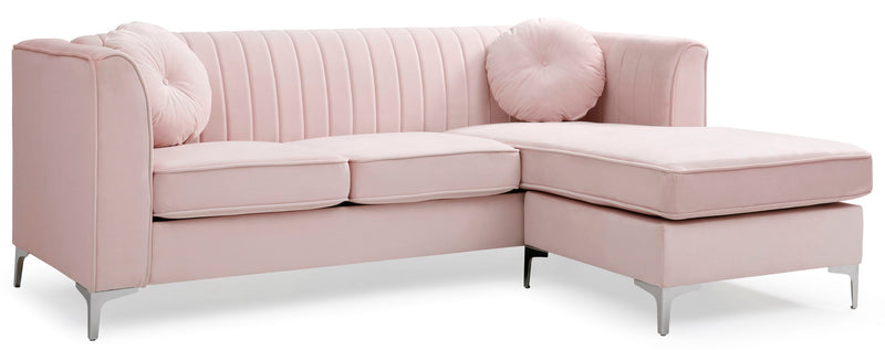 Glory Furniture Delray micro suede sofa chaise from the stationary sectional collection, featuring a plush, modern design in a neutral color.