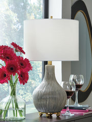 Judlen - Ceramic Table Lamp - Gray / Gold Finish - R&R Furniture Gallery (Fountain Valley, CA)