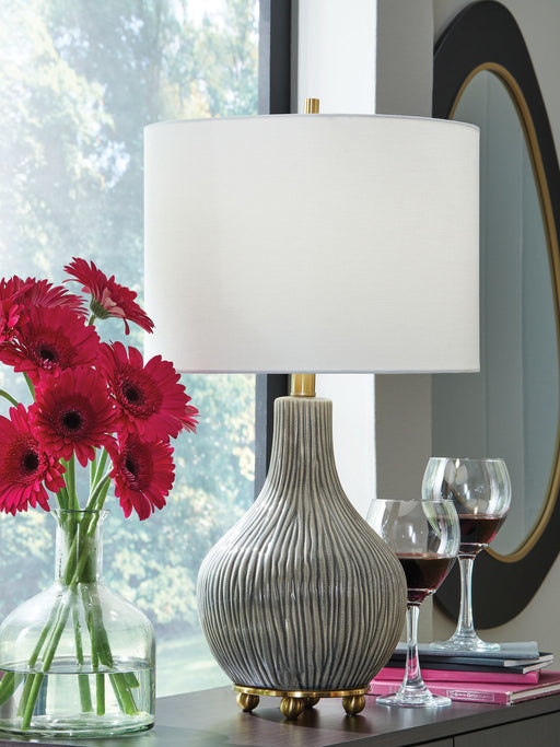 Judlen - Ceramic Table Lamp - Gray / Gold Finish - R&R Furniture Gallery (Fountain Valley, CA)
