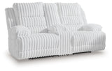 Rhines Falls - Double Reclining Power Loveseat With Console - Alloy - R&R Furniture Gallery (Fountain Valley, CA)