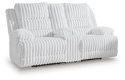 Rhines Falls - Double Reclining Power Loveseat With Console - Alloy - R&R Furniture Gallery (Fountain Valley, CA)