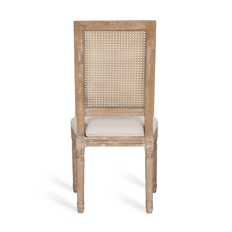 French Country Dining Chair With Rectangular Cane Backrest And Smooth Upholstered Seating - R&R Furniture Gallery (Fountain Valley, CA)