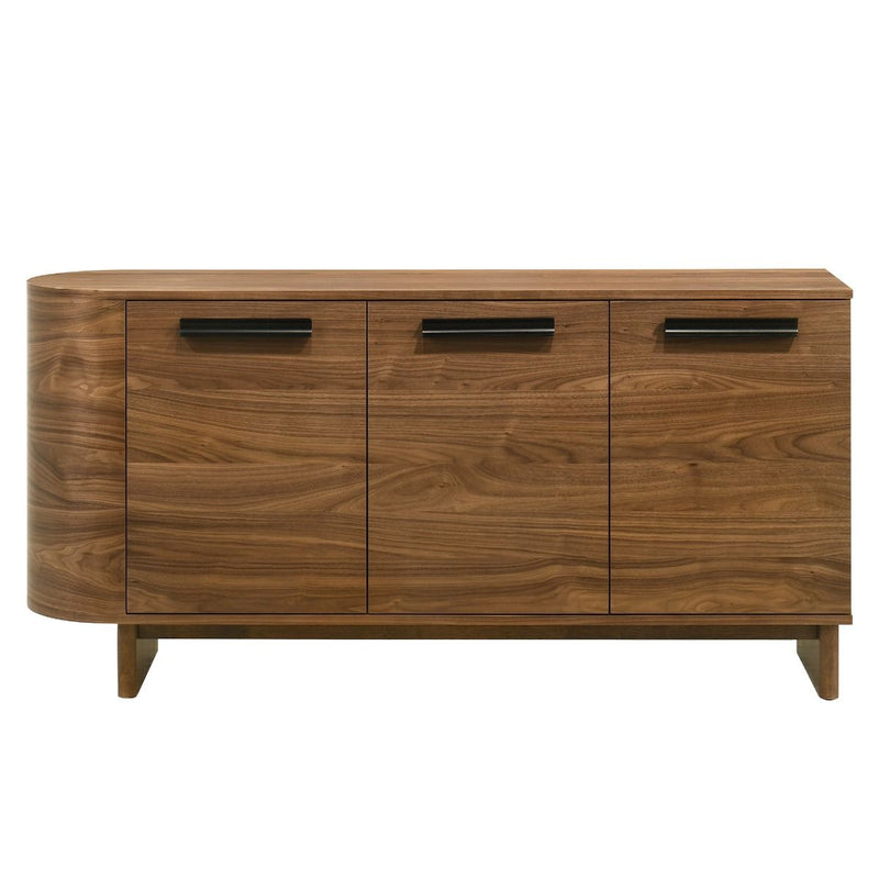 ACME Kyree server in walnut wood, showcasing a sleek modern design with clean lines and a smooth finish.