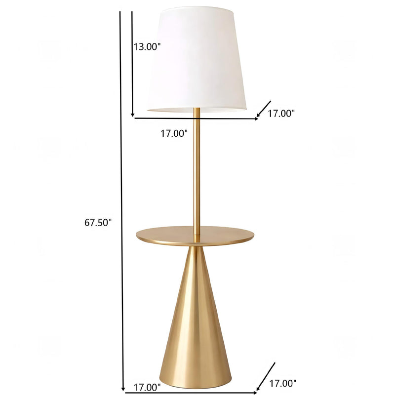 Ashcroft Furniture Celestial modern floor lamp with accent table, large white shade, gold finish, and sleek contemporary design.