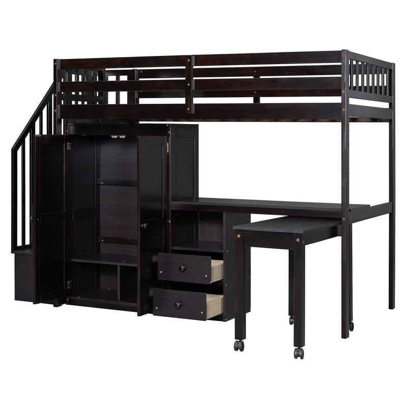 Loft Bed With Stairs, Bookshelf, Drawers, Desk & Wardrobe, Space Saving Multifunctional Furniture - R&R Furniture Gallery (Fountain Valley, CA)