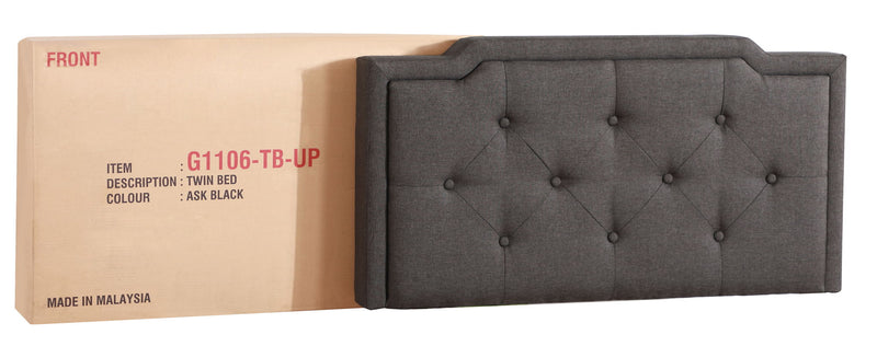 Button tufted upholstered bed by Glory Furniture with plush fabric and cozy design, perfect for stylish bedroom spaces.