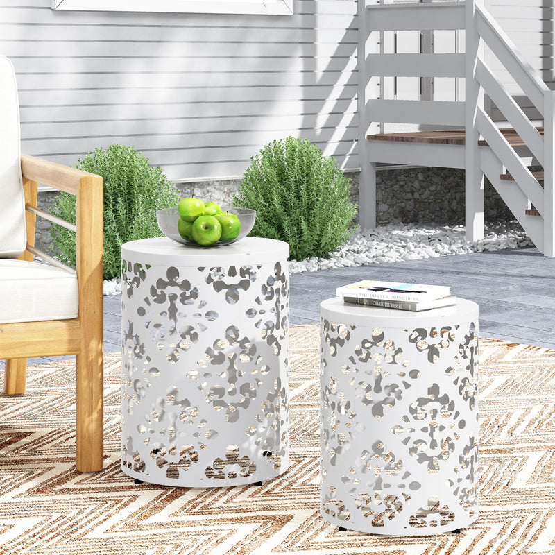 Modern outdoor metal end table by Noble House with a sleek, minimalist design and sturdy construction for patio or garden use.