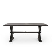 Modern outdoor dining table with X-shaped legs and umbrella hole, by Noble House, featuring a sleek, durable design for patio use.