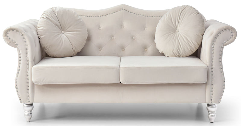 Glory Furniture stylish flared arm loveseat in a stationary design with plush cushions and soft upholstery.