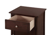 Glory Furniture Izzy nightstand in cappuccino finish, accent table with a sleek design and storage drawer for bedroom decor.