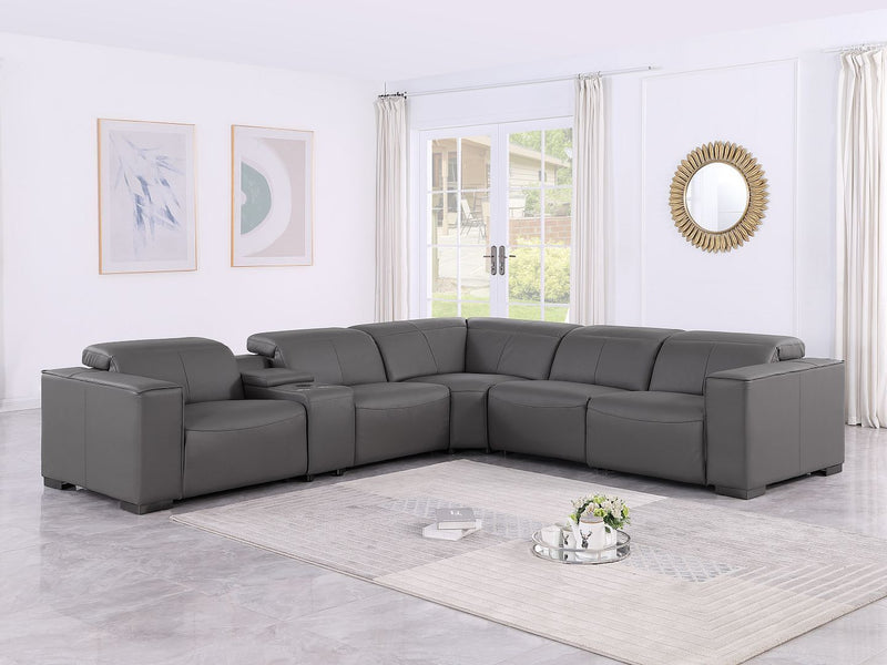 1208 - 6-Piece L-Shaped Leather Reclining Sectional With 3 Power Recliners - R&R Furniture Gallery (Fountain Valley, CA)