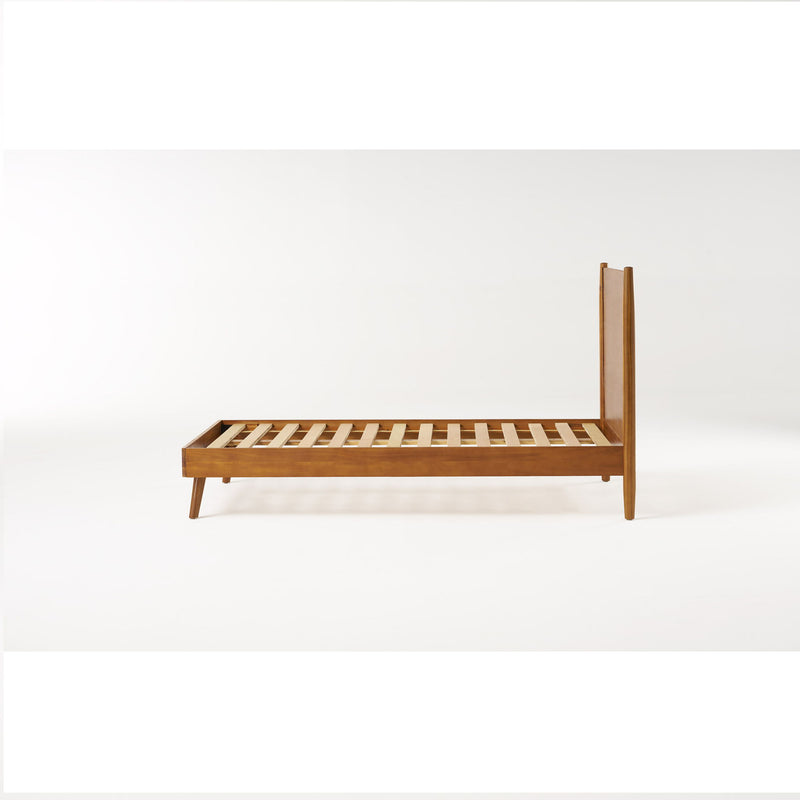 Noble House Okioki mid-century natural stained solid acacia wood platform bed with clean lines and sturdy design.
