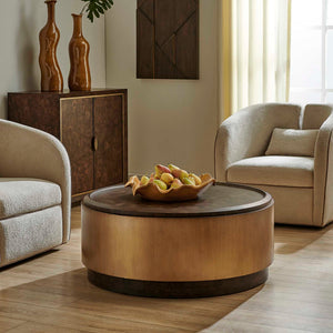 Parrish - Round Coffee Table - Brass / Woodtone
