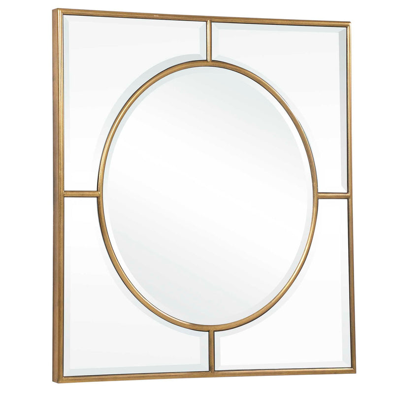 Uttermost Stanford square wall mirror with gold frame, modern decorative mirror for home interior decor.