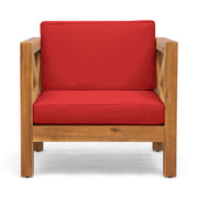 Noble House Brava mid-century modern club arm chair with water-resistant cushions, showcasing a stylish and comfortable seating design.