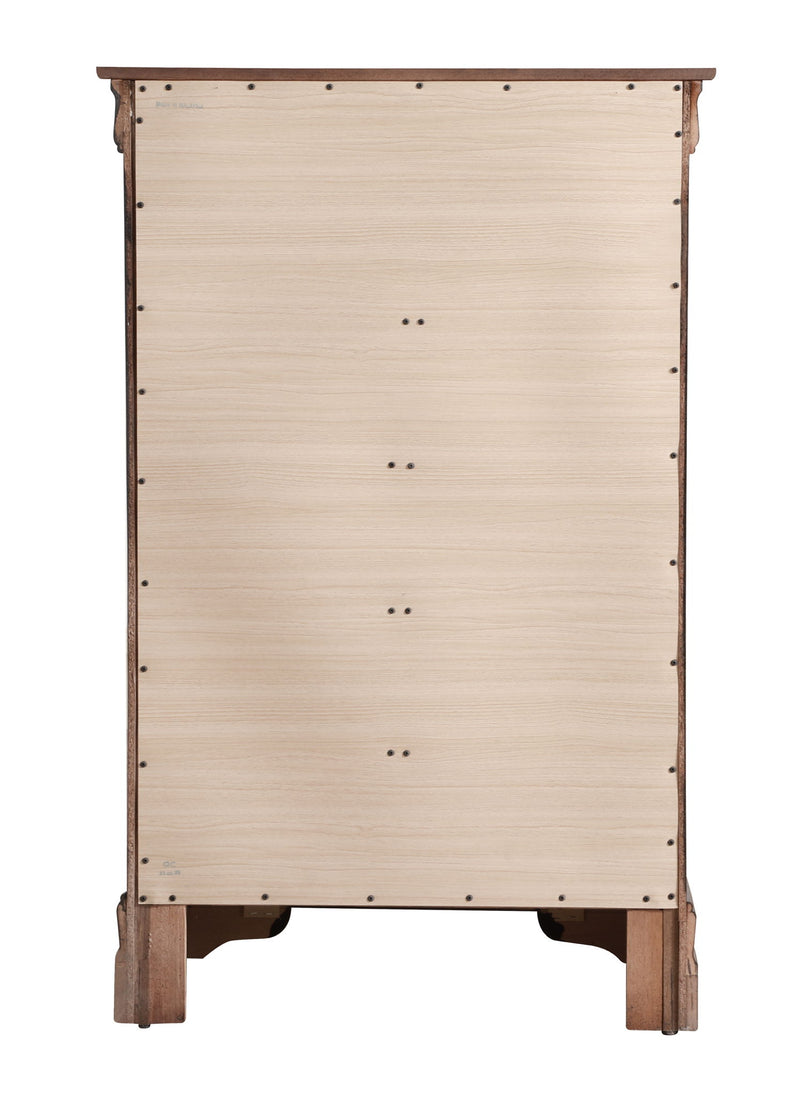 Louis Phillipe accent chest by Glory Furniture featuring elegant wood finish and classic design with drawers and cabinet storage.