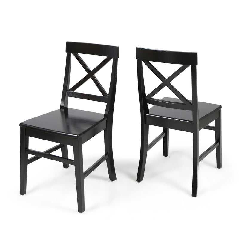 Set of two Noble House Plethora dining chairs with X-shaped back, modern wooden design, ideal for contemporary dining rooms.