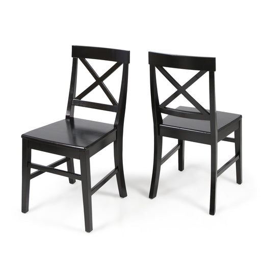 Set of two Noble House Plethora dining chairs with X-shaped back, modern wooden design, ideal for contemporary dining rooms.