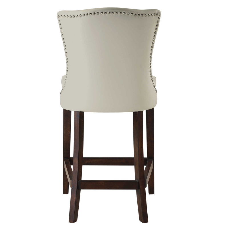 Uttermost Dariela white counter stool with a modern design, featuring a cushioned seat and sleek metal legs for counter height use.