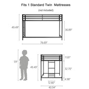 Adam - Twin Loft Bunk Bed With Cinnamon Wood Shelf - Black - R&R Furniture Gallery (Fountain Valley, CA)