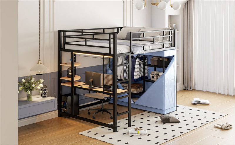 Loft Bed With Desk, Shelves, Power Outlet, LED Light And Wardrobe - R&R Furniture Gallery (Fountain Valley, CA)