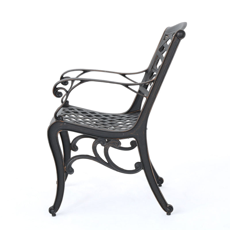 Luminea - Outdoor Aluminum Dining Chair With Scroll Design, Lattice Pattern And Cabriole Legs - Copper - R&R Furniture Gallery (Fountain Valley, CA)