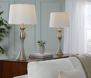 Lumi Source Ashland contemporary table lamp set with nickel finish and white shades, featuring modern design for stylish lighting.