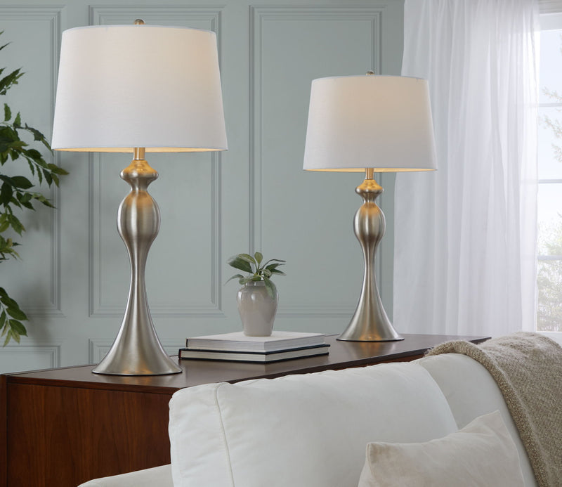 Lumi Source Ashland contemporary table lamp set with nickel finish and white shades, featuring modern design for stylish lighting.