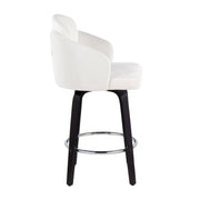 Lumi Source Dahlia contemporary counter stool set with round footrests, featuring sleek modern design and cushioned seats.