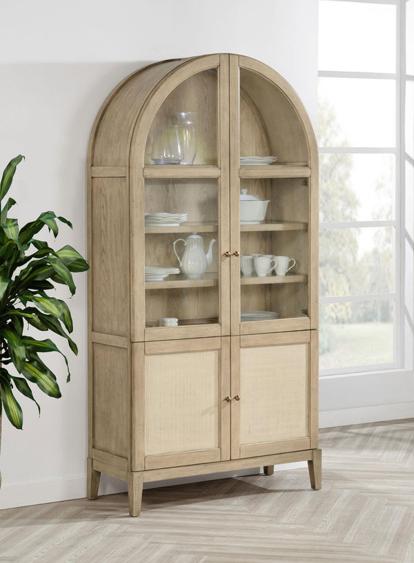Kailani 4-Door Cane Dining Vitrine Display Cabinet Beige Oak