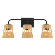 Moonlit - 3 Lights Wall Sconce With Shade, Bathroom Lighting Fixtures Over Mirror - Black / Rattan - R&R Furniture Gallery (Fountain Valley, CA)