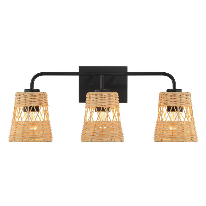 Moonlit - 3 Lights Wall Sconce With Shade, Bathroom Lighting Fixtures Over Mirror - Black / Rattan - R&R Furniture Gallery (Fountain Valley, CA)