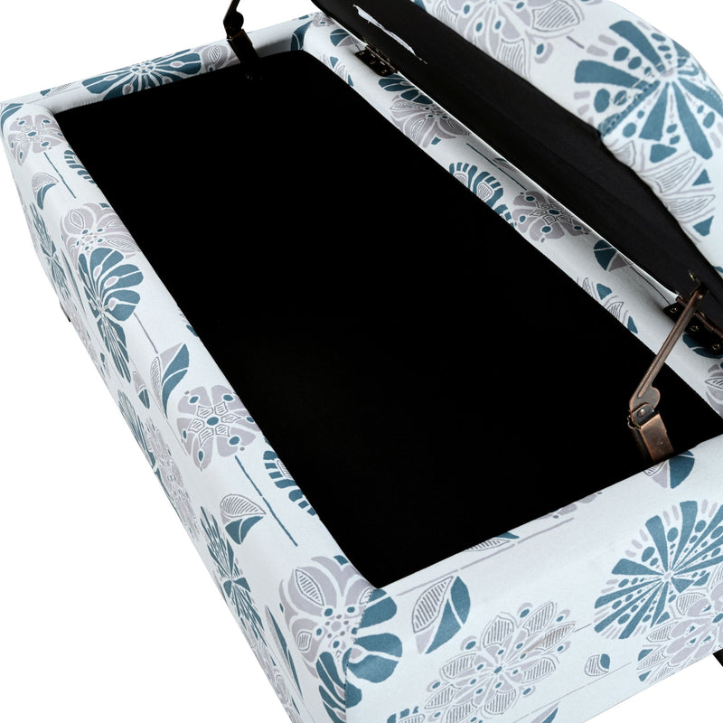 Luxury Storage Ottoman With Floral Patterned Fabric, Soft-Close Hinges, Multi Functional - R&R Furniture Gallery (Fountain Valley, CA)