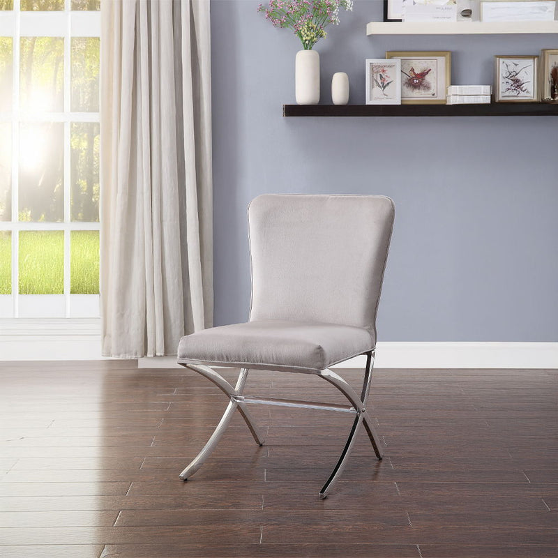 Daire - Side Chair (Set of 2) - Light Gray Velvet & Chrome - R&R Furniture Gallery (Fountain Valley, CA)
