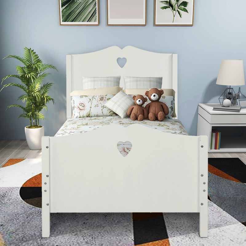 DreamHaus platform bed with slat support, headboard, and footboard, featuring a modern wooden design and sturdy construction.