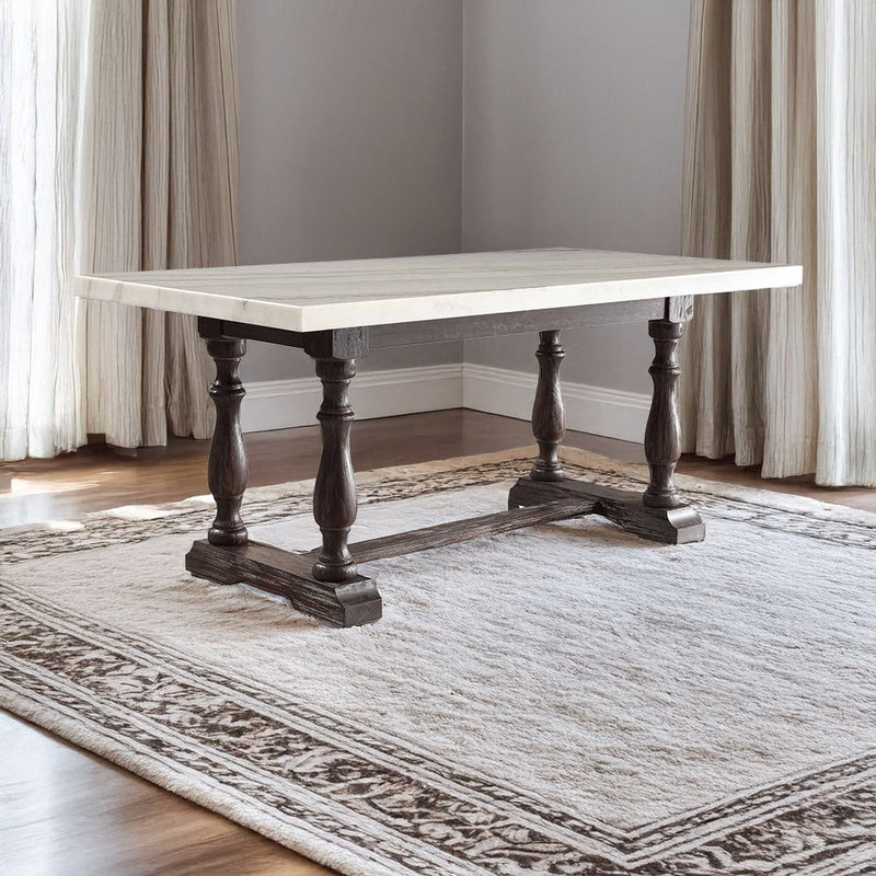 Gerardo - 31" Dining Table - White Marble Top & Weathered Espresso - R&R Furniture Gallery (Fountain Valley, CA)