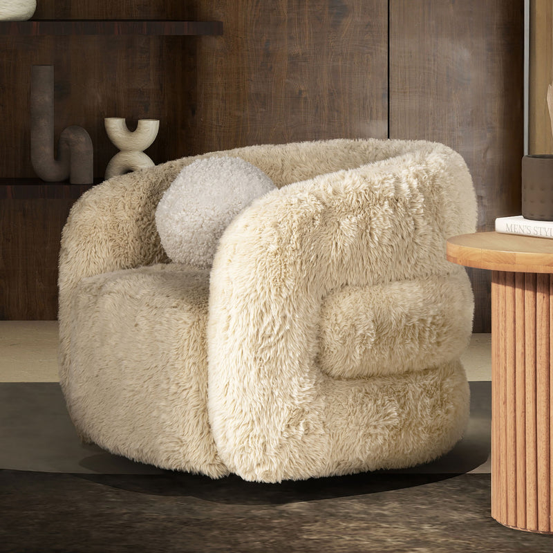 Ayla - Round Sphere Accent Ball Throw Pillow - Curly White - R&R Furniture Gallery (Fountain Valley, CA)