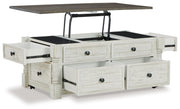 Havalance - Lift Top Cocktail Table with Storage Drawers - White / Gray - R&R Furniture Gallery (Fountain Valley, CA)