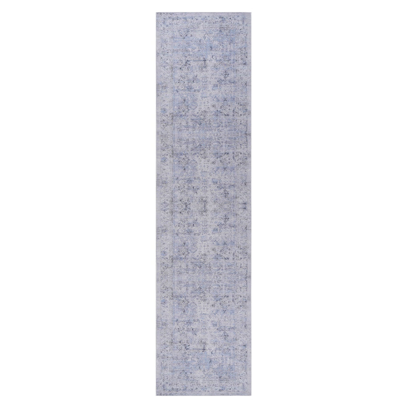 Maval - 2'6'' X 10' Washable Runner Rug - Blue / Cream - R&R Furniture Gallery (Fountain Valley, CA)