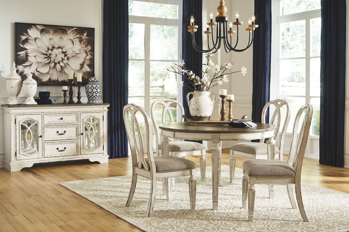 Realyn - Dining UPH Side Chair (Set of 2) - Ribbonback - Chipped White - R&R Furniture Gallery (Fountain Valley, CA)