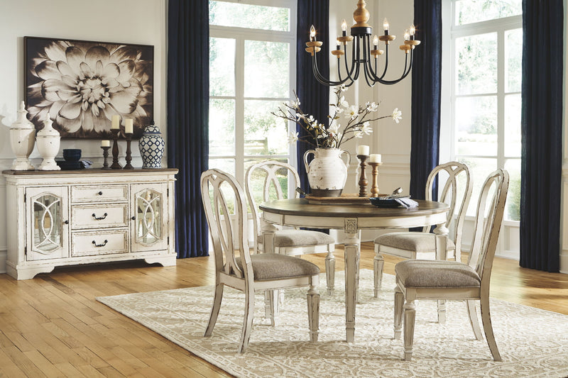 Realyn - Dining UPH Side Chair (Set of 2) - Ribbonback - Chipped White - R&R Furniture Gallery (Fountain Valley, CA)