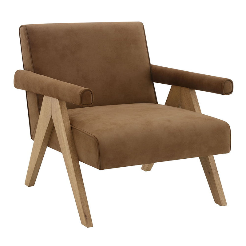 Zoey - Accent Chair - Chocolate Suede & Oak - R&R Furniture Gallery (Fountain Valley, CA)