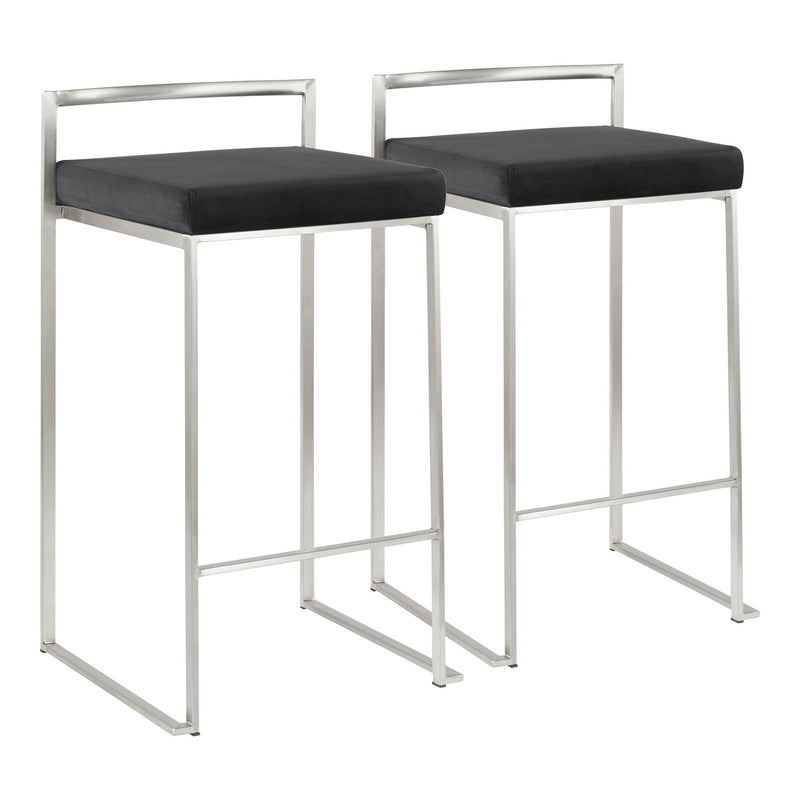 Lumi Source Fuji contemporary elegant stackable counter stool set with sleek design, wooden seats, and metal legs.