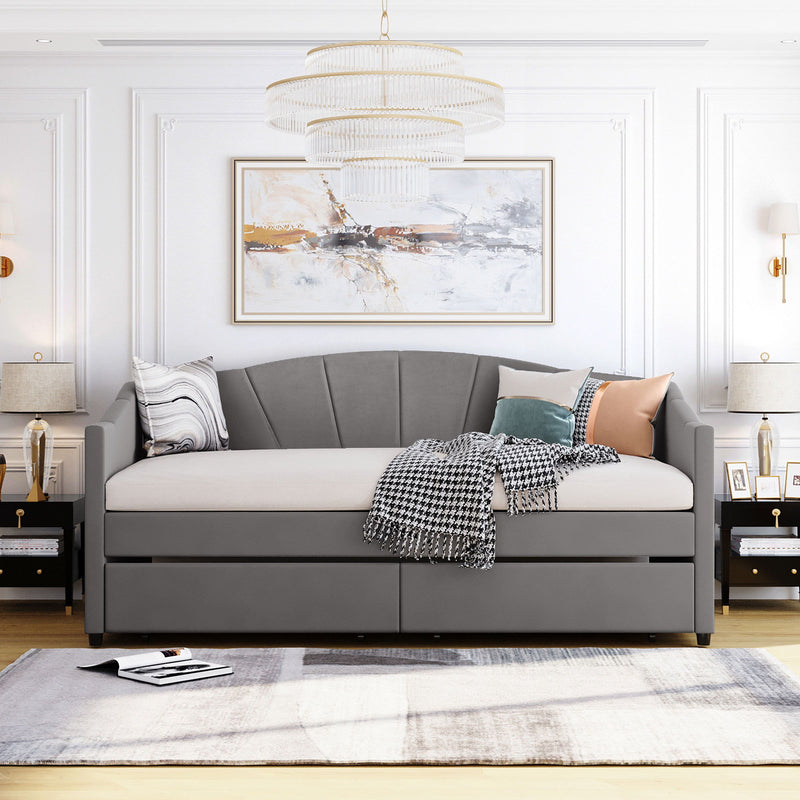 Upholstered Daybed With Two Drawers And Wood Slat - R&R Furniture Gallery (Fountain Valley, CA)