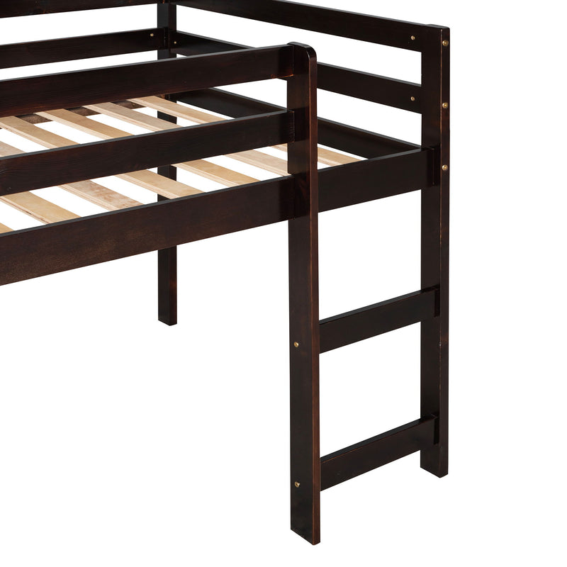 DreamHaus loft bed with slide, featuring multifunctional design, sturdy frame, and space-saving structure for kids' bedroom.