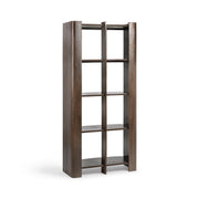 Classic Home Kyra cocoa brown bookshelf with multiple shelves and a sleek, modern design for organizing books and decor.