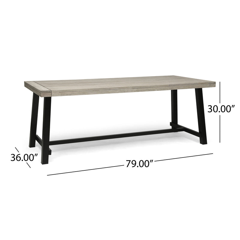 Noble House Equilibrium outdoor dining table with wooden frame and slat top, ideal for patio or garden dining spaces.